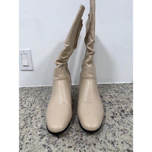 Tender Tootsies Cream Ruched Tall Boots Block Heel Slouchy Size 9.5 Wide - Picture 3 of 11